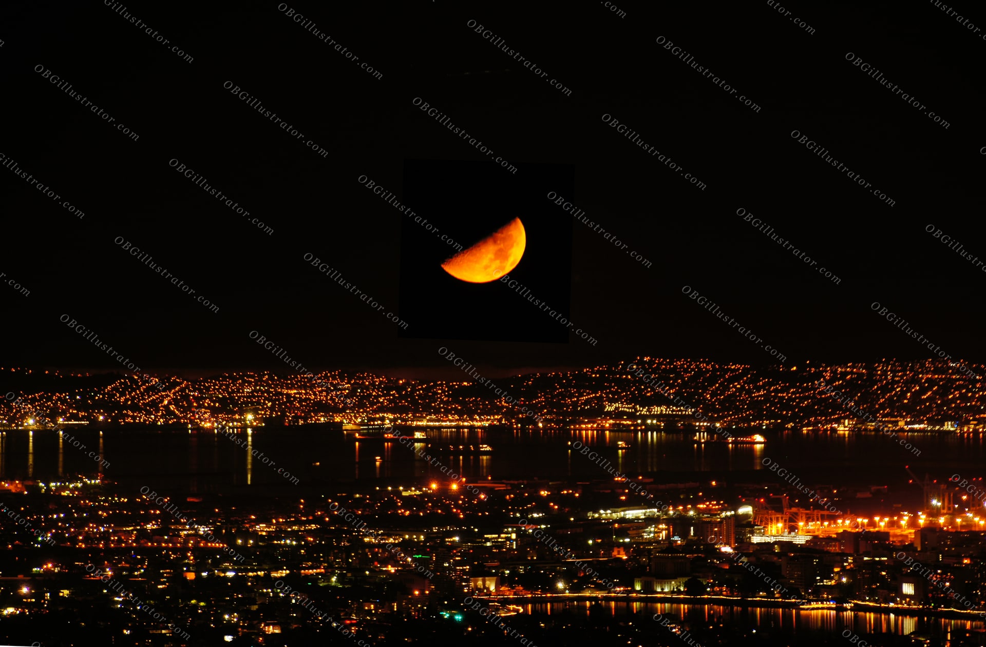 Harvest Moon Over The Bay